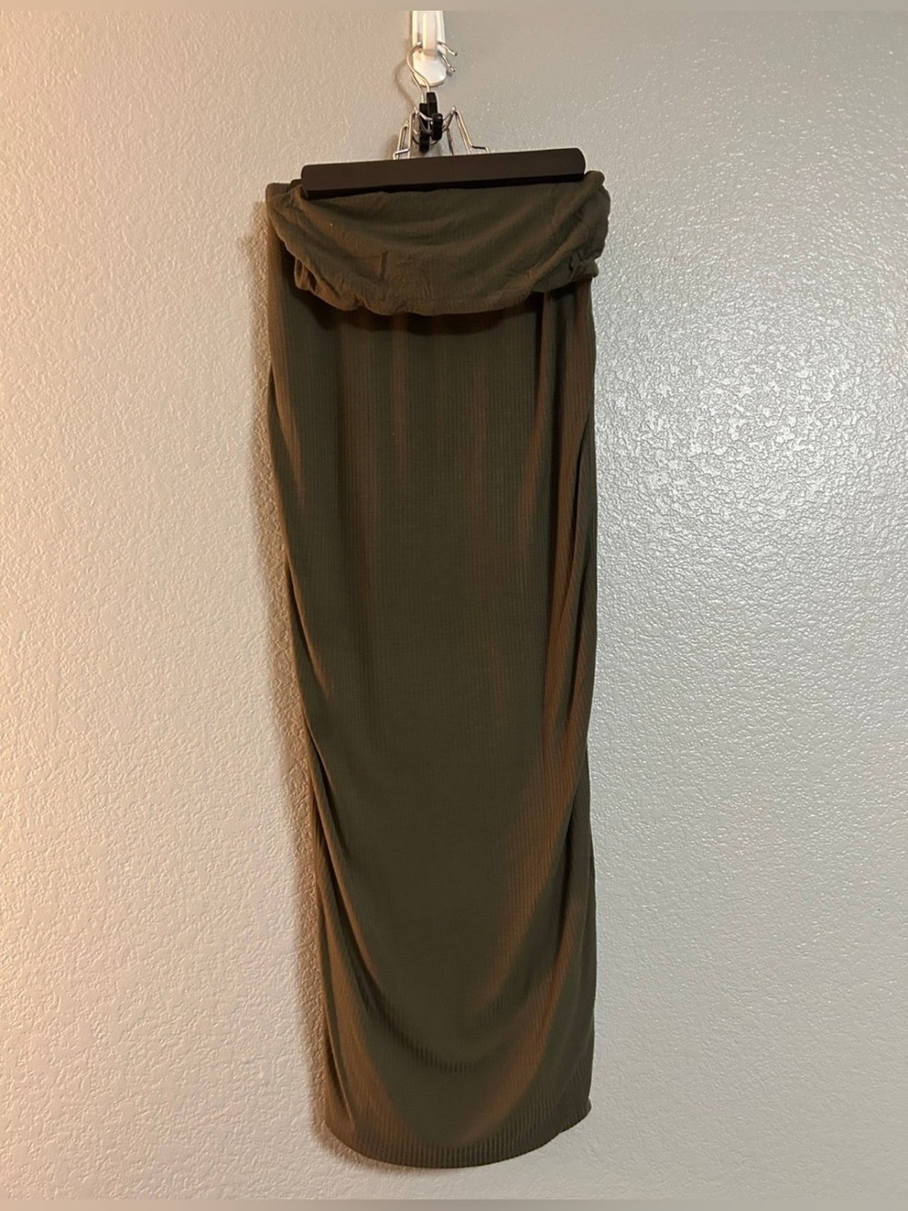 Womens green ribbed stretch lined tube top high waisted maxi skirt set small
